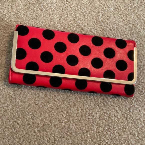 red wallet with black polka dots, 9 x 4 - Picture 2 of 7